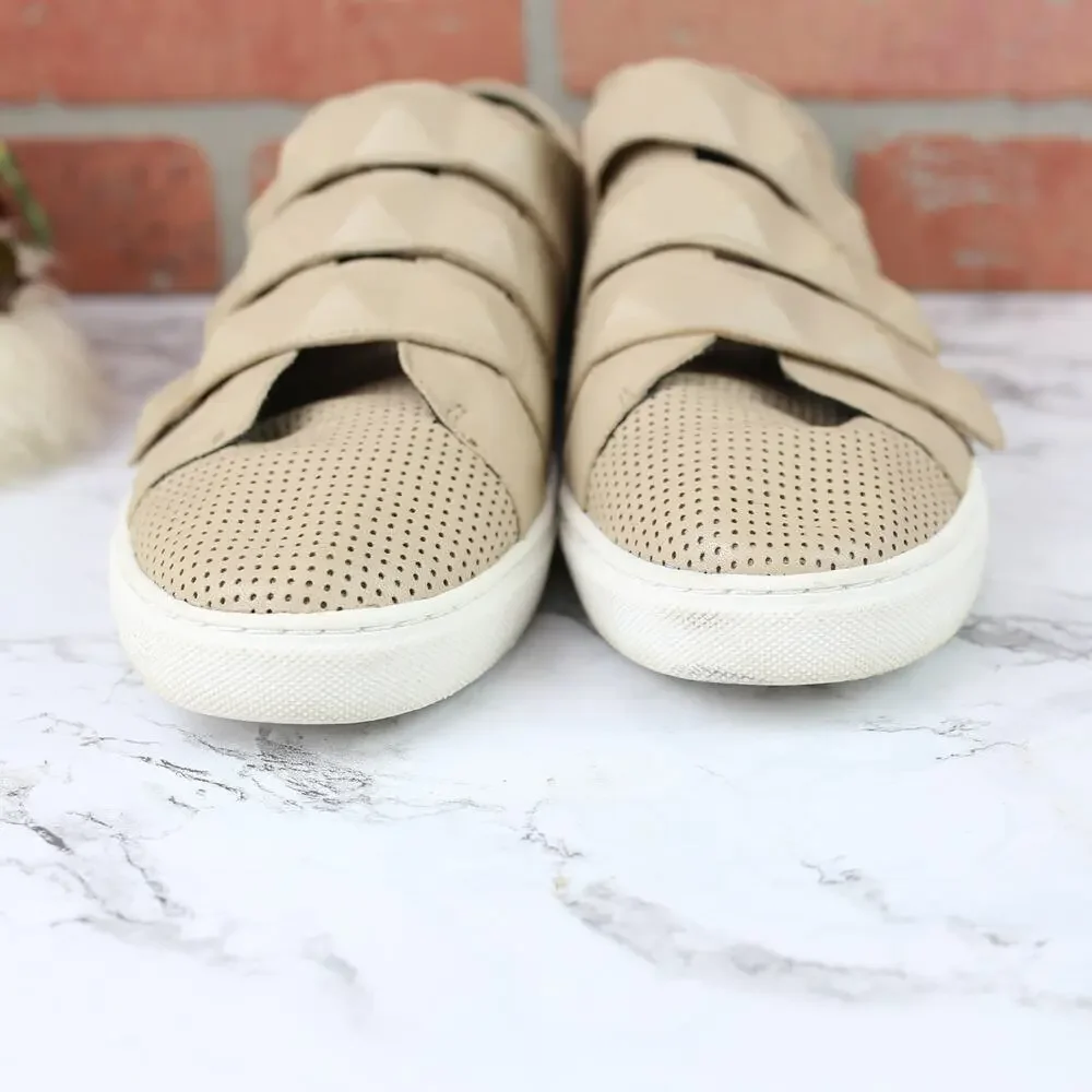 Rebecca Minkoff Tan Perforated Diamond Strap Hook & Loop Leather Sneaker 9.5